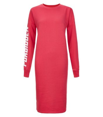 bright pink jumper dress