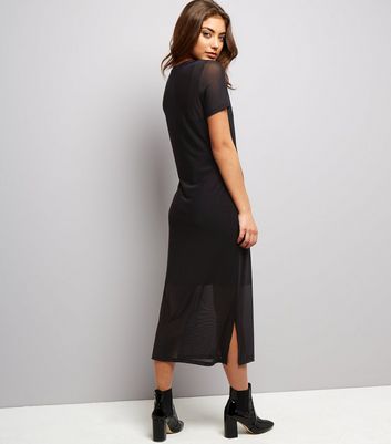 black mesh midi dress