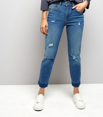 petite ripped straight leg jeans