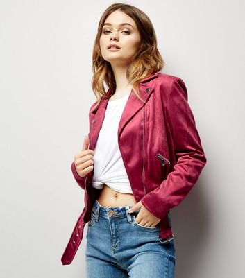 Bright Pink Suedette Jacket New Look