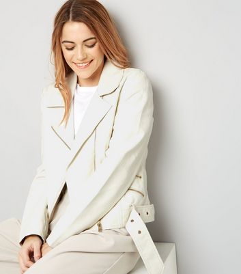 cream leather biker jacket