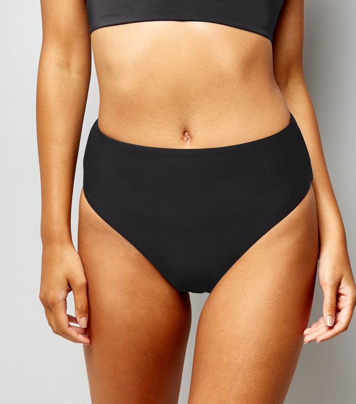 Schwarze Bikinihose Mit Hohem Bund Und Hohem Bein New Look