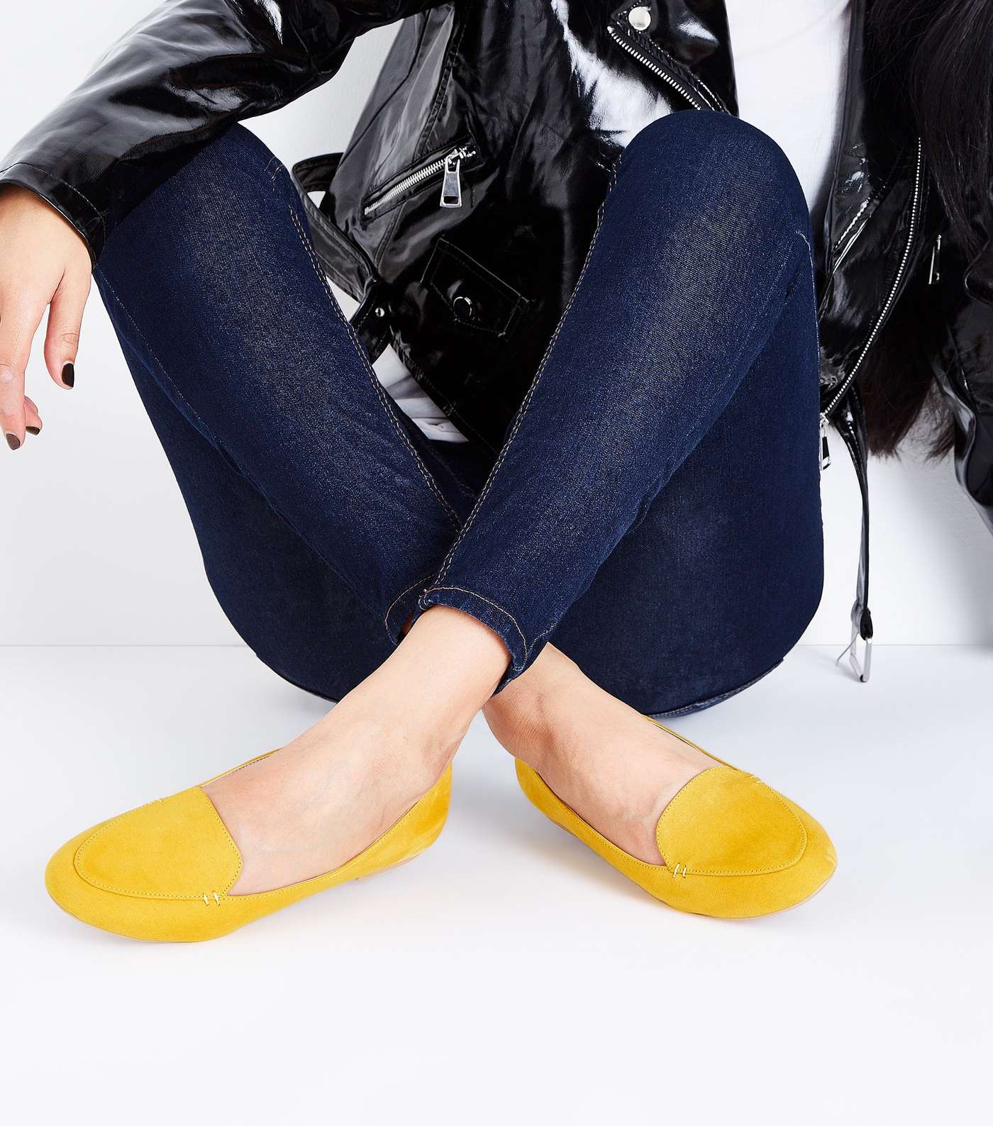 Yellow Suedette Stitch Detail Loafers Image 2
