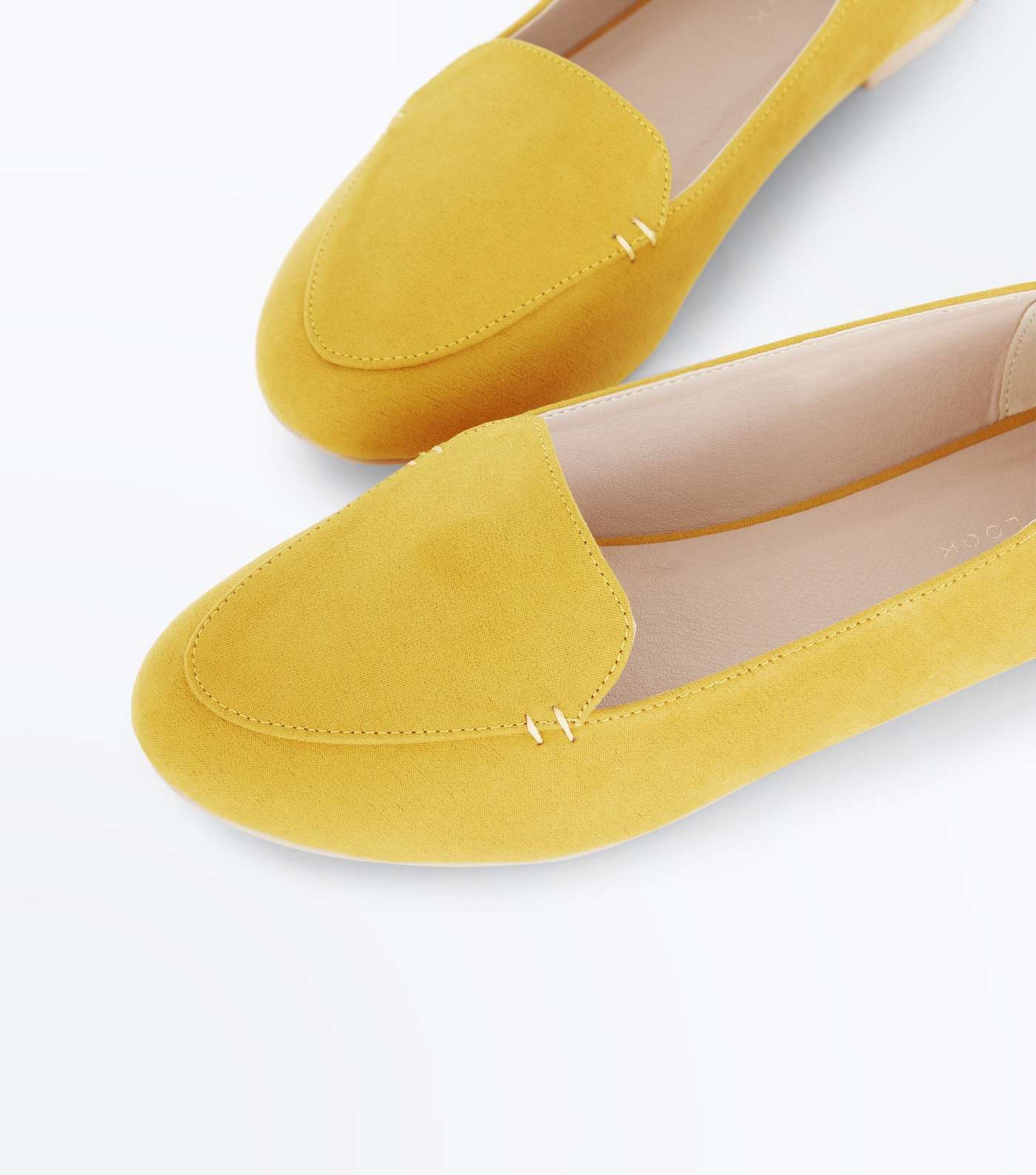 Yellow Suedette Stitch Detail Loafers Image 4