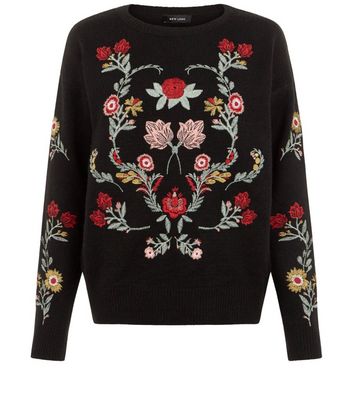 Black Embroidered Long Sleeve Jumper 