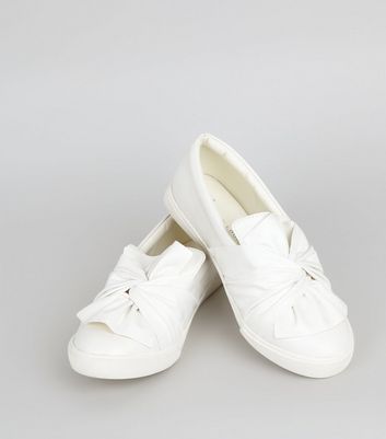 White Bow Front Slip On Trainers 