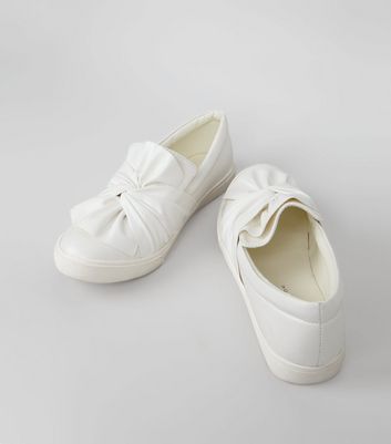White Bow Front Slip On Trainers 