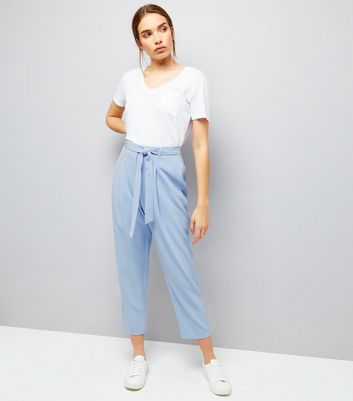 Pale Blue Tie Waist Trousers | New Look
