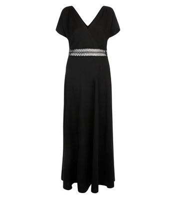 Black Crochet Waist Maxi Bridesmaid Dress New Look