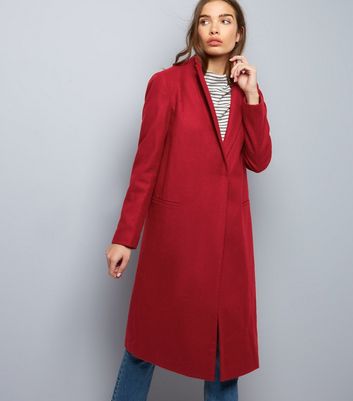Dark Red Midi Coat | New Look