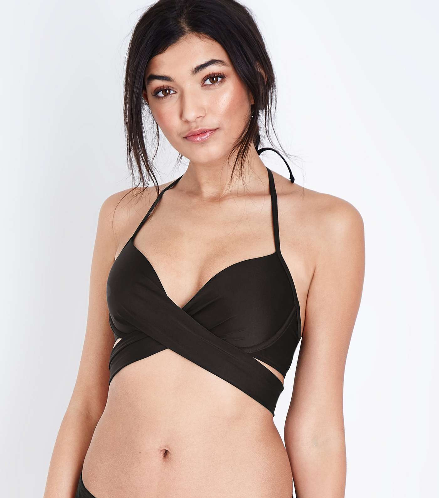 Black Plunge Wrap Underwired Bikini Top