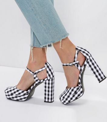 Black Gingham Platform Heels | New Look