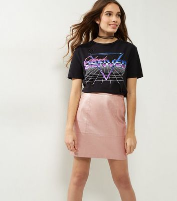 pink leather skirt new look