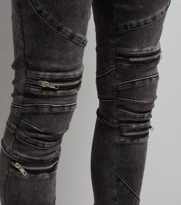 leather look biker jeans