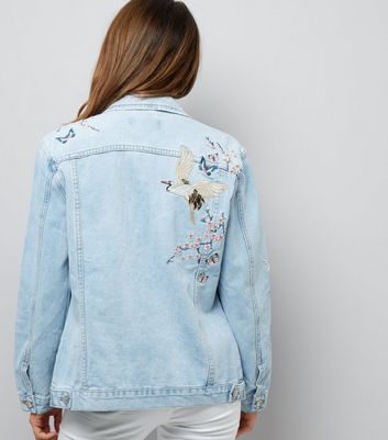 Blue Floral Embroidered Denim Jacket New Look