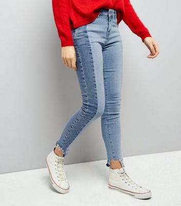 Two Tone Fray Hem Skinny Jenna Jeans 