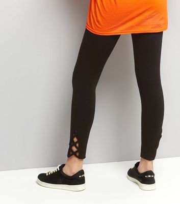 Black Lattice Hem Leggings | New Look