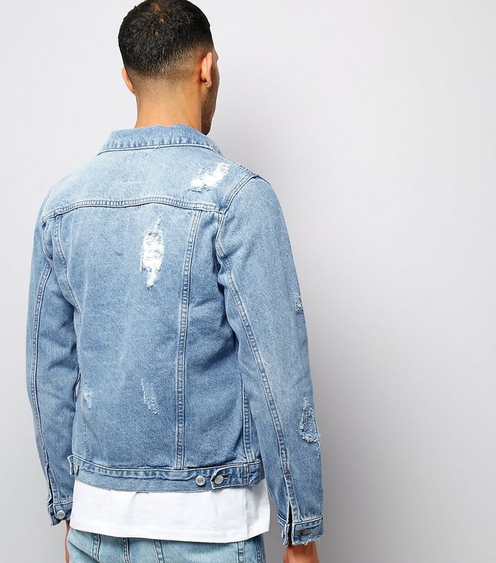 Blue Ripped Denim Jacket New Look