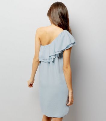Pale Blue One Shoulder Frill Trim Dress New Look