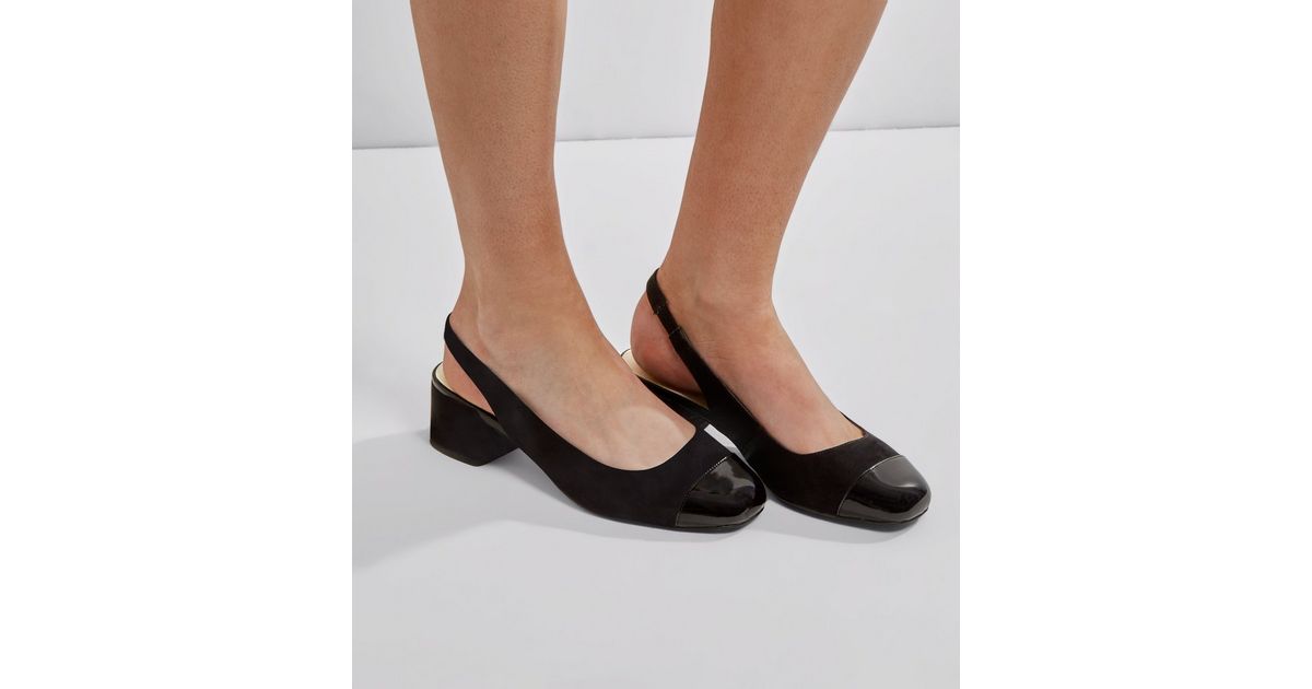 Wide Fit Black Comfort Suedette Sling Black Mini Heels | New Look