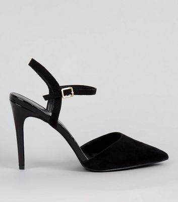 pointed court shoes with ankle strap