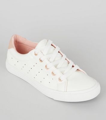 White Contrast Trim Lace Up Trainers 
