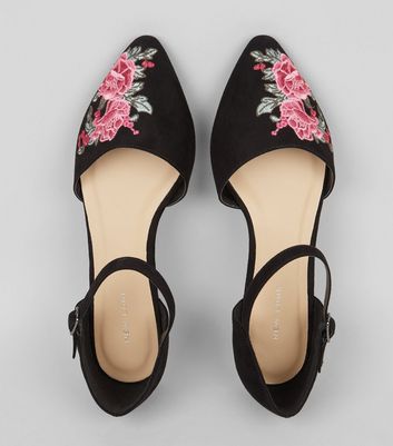 Black Floral Embroidered Pointed Ankle 