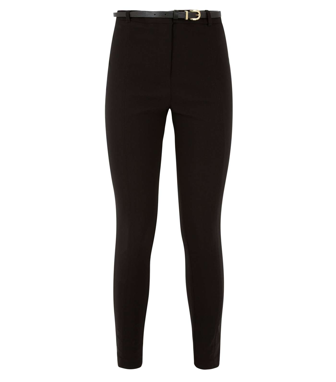 Black Belted Slim Leg Stretch Trousers Image 4