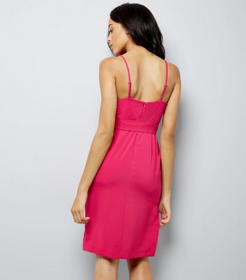Pink Wrap Front Lace Trim Bodycon Dress New Look