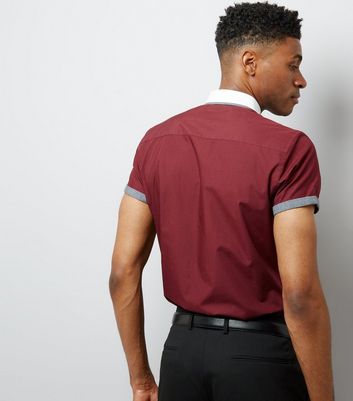 Burgundy Contrast Collar Short Sleeve Shirt New Look
