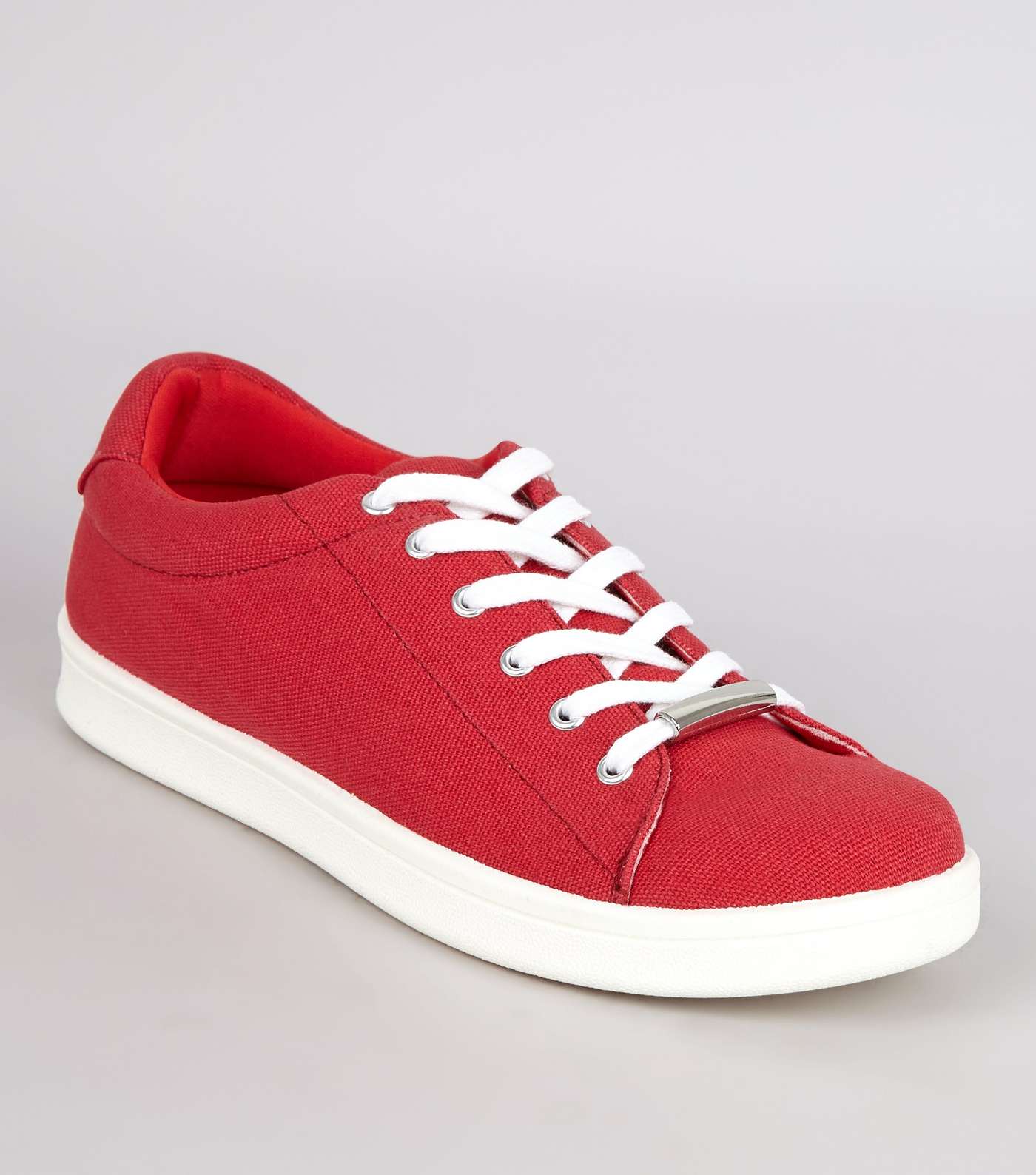 Red Canvas Lace Up Metal Trim Trainers