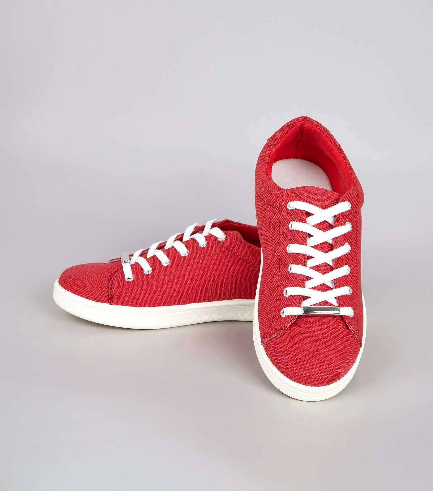 Red Canvas Lace Up Metal Trim Trainers Image 5