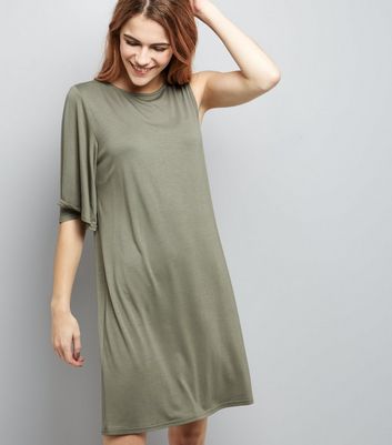 Khaki Single Sleeve Jersey T-Shirt Dress New Look