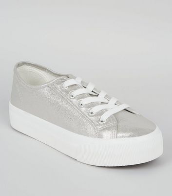 Silver Metallic Platform Trainers | New 