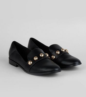 womens black studded loafers