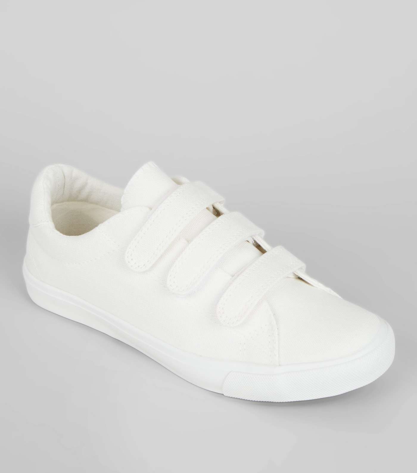 White Canvas Triple Rip Tape Trainers