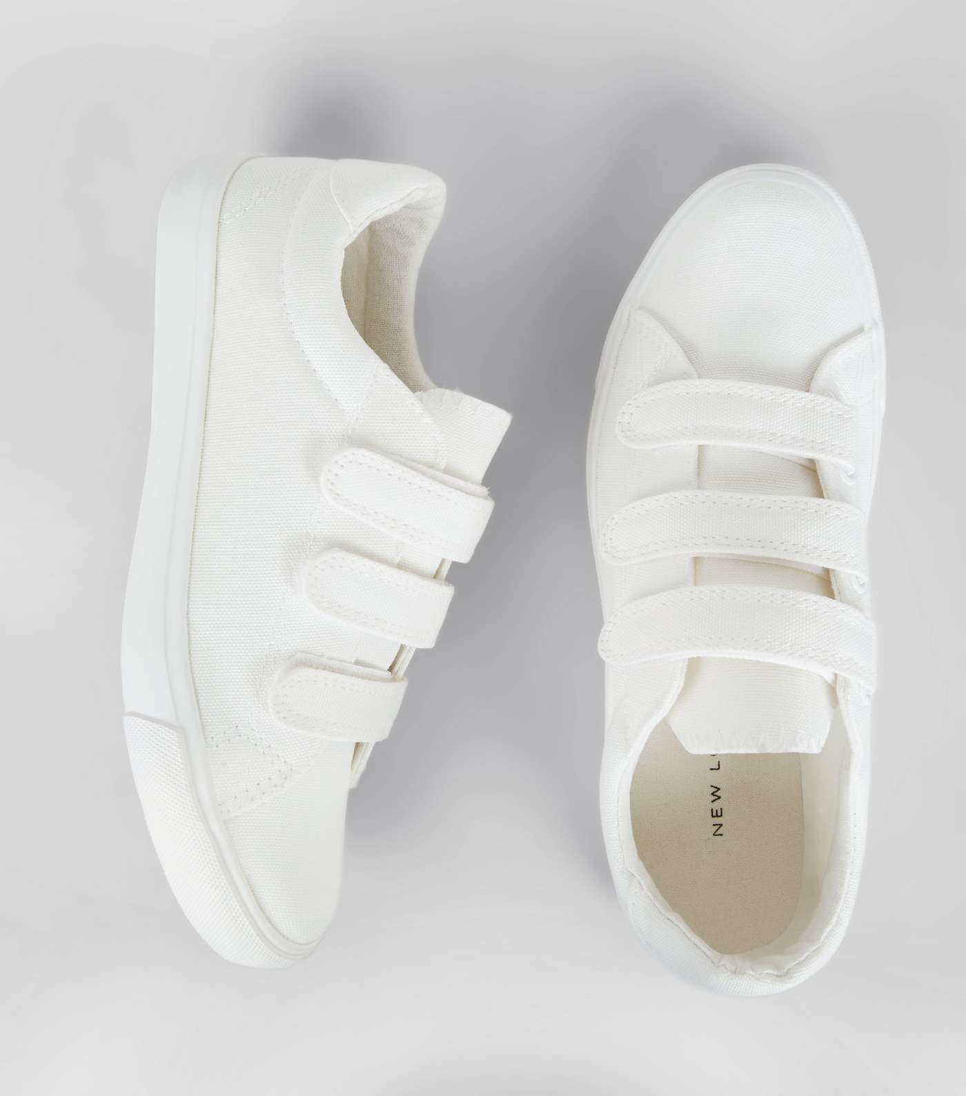 White Canvas Triple Rip Tape Trainers Image 5