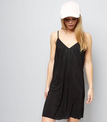 Black Textured Mini Slip Dress New Look