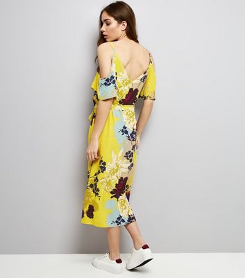 Cold shoulder clearance yellow dress