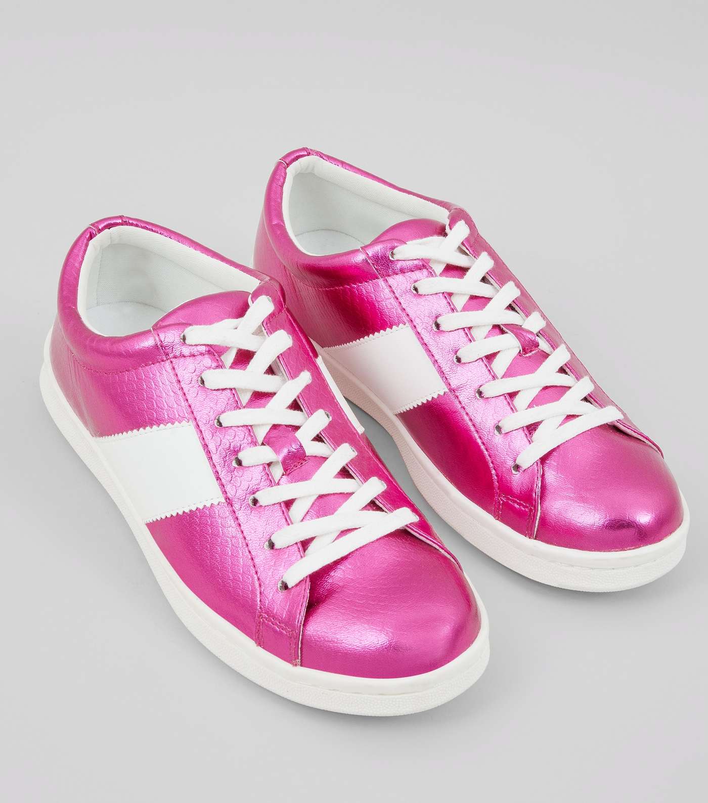 Pink Metallic Lace Up Trainers Image 4
