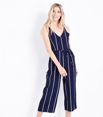 navy and white striped jumpsuit