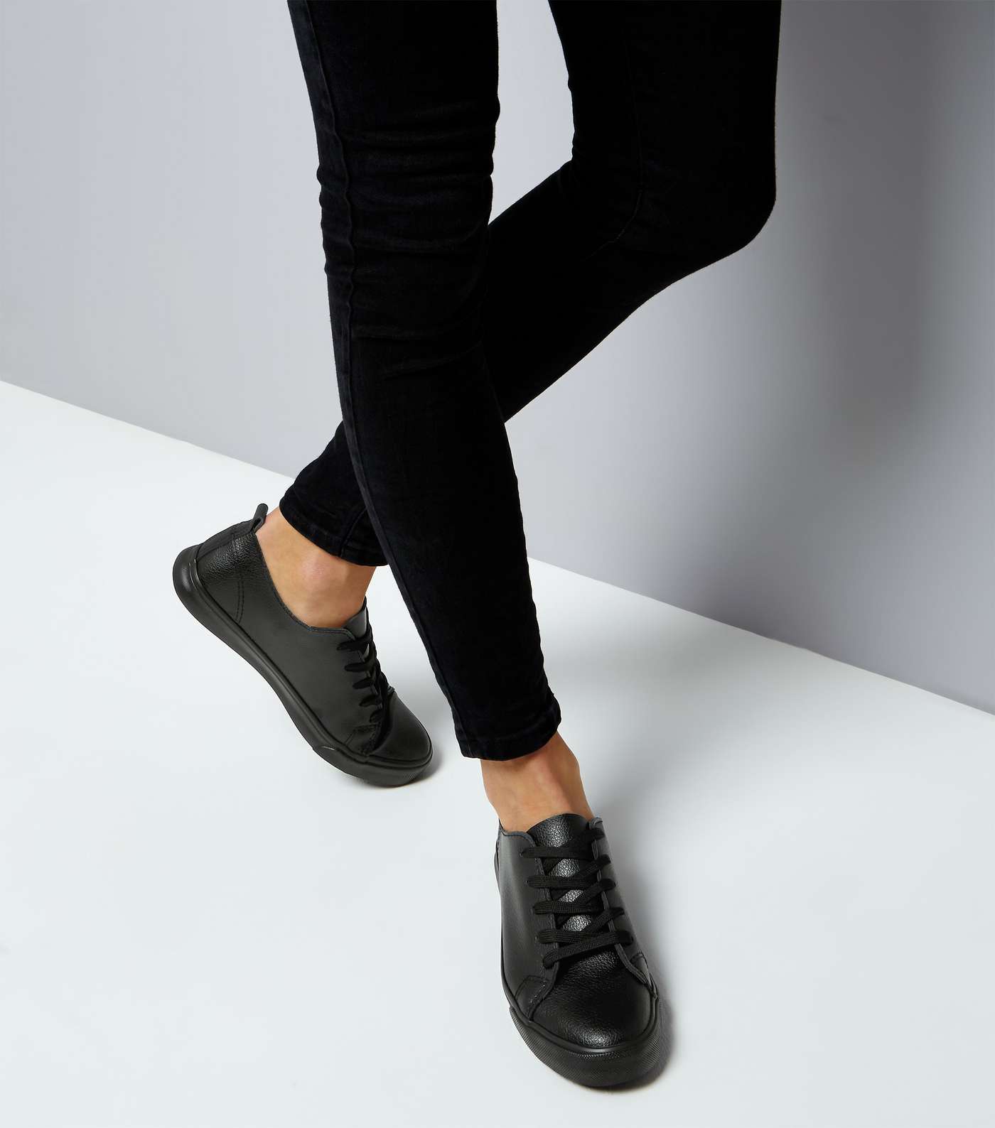 Black Lace Up Trainers Image 3