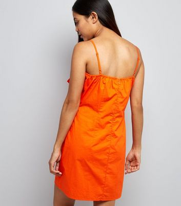 Petite Orange Tie Front Slip Dress New Look