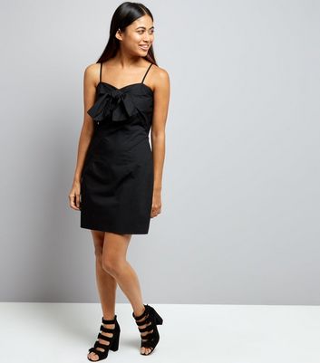 Petite Black Tie Front Slip Dress New Look