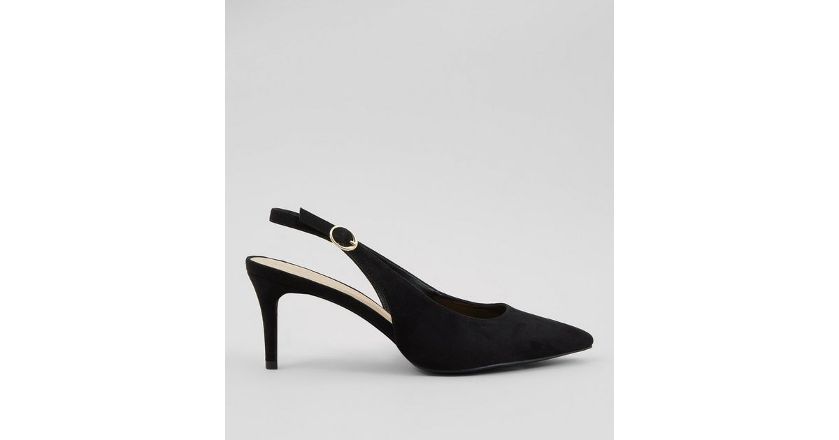 black patent kitten heel slingbacks