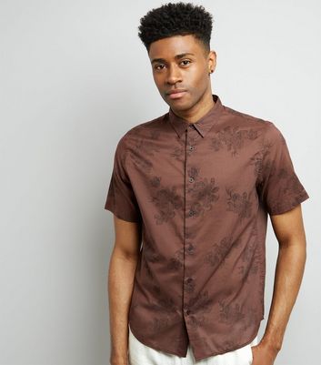 Brown Floral Print Short Sleeve Shirt New Look