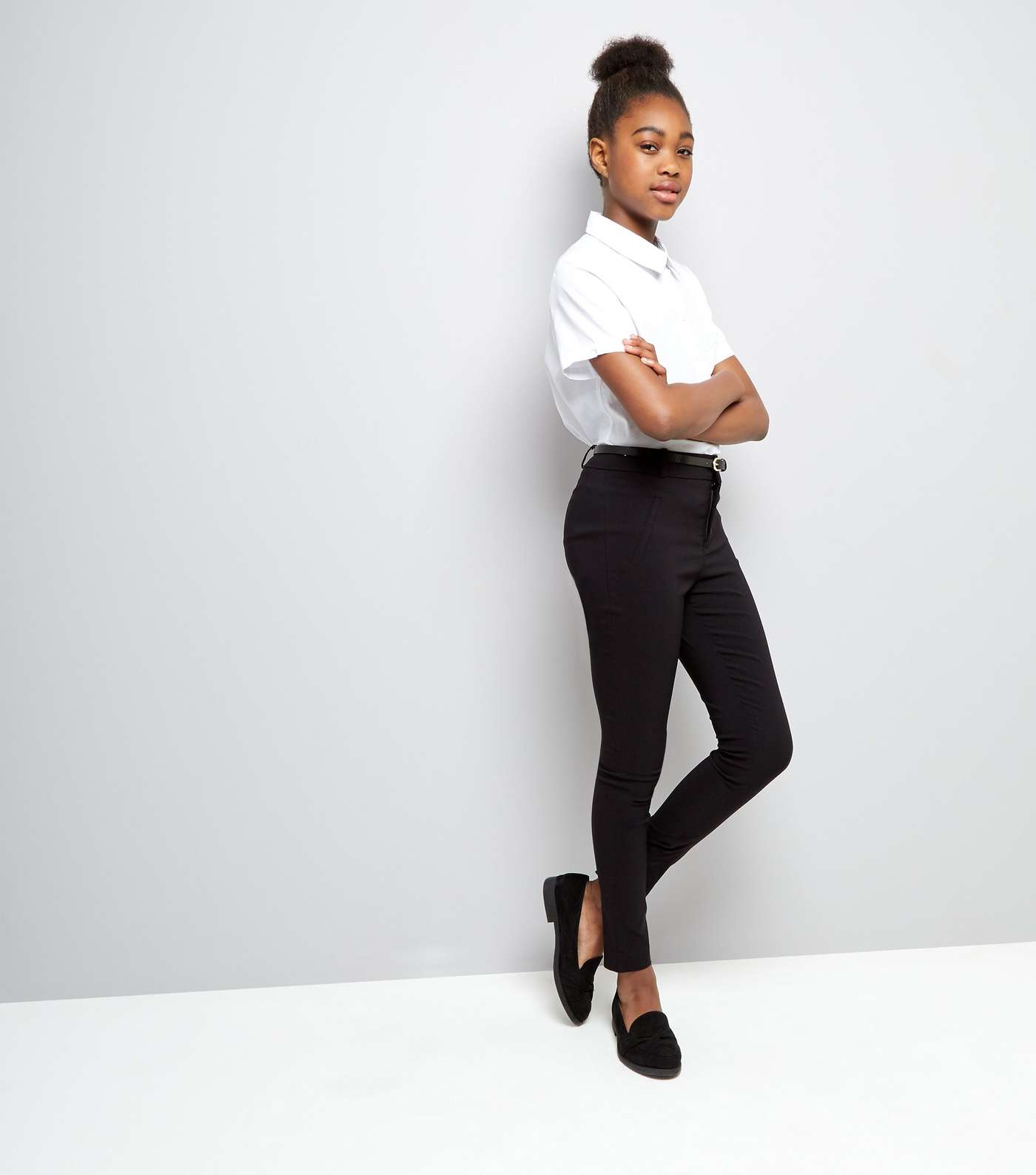 Teens Black Stretch Belted Trousers Image 2