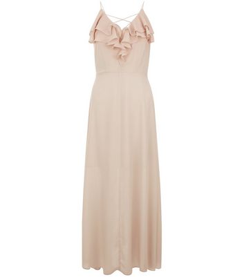 Petite Shell Pink Frill Trim Cross Strap Maxi Dress New Look