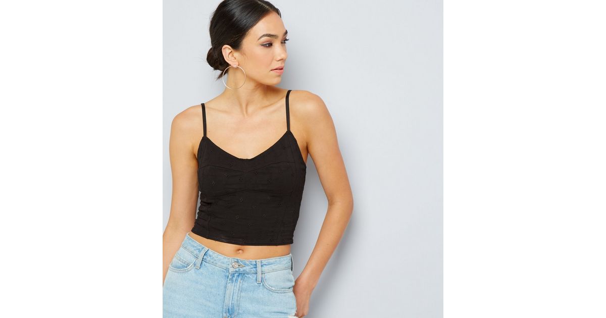 Black Broderie Bralet Cami | New Look