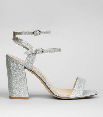 silver two strap heels